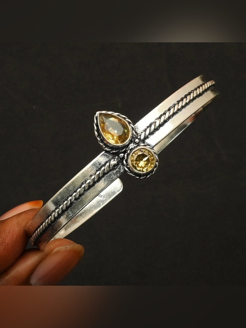 Citrine Gemstone Ethnic Handmade Adjustable Bangle Bracelet
